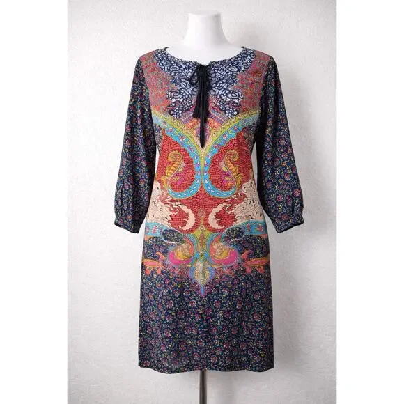 Tolani Silk Boho Tunic Dress Multicolor Print Size S - Picture 1 of 11